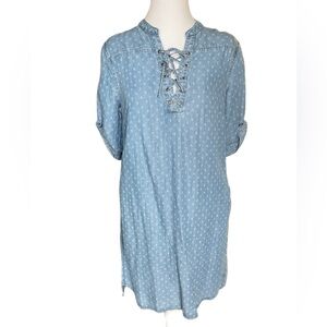 Philosophy Womens Light Blue Chambray Denim Raindrop Print Tunic Dress Size S